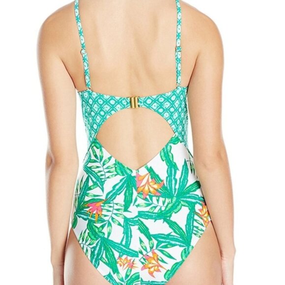 Minkpink Green Panama Palms Peekaboo One Piece Bikini Size XS - Picture 2 of 13